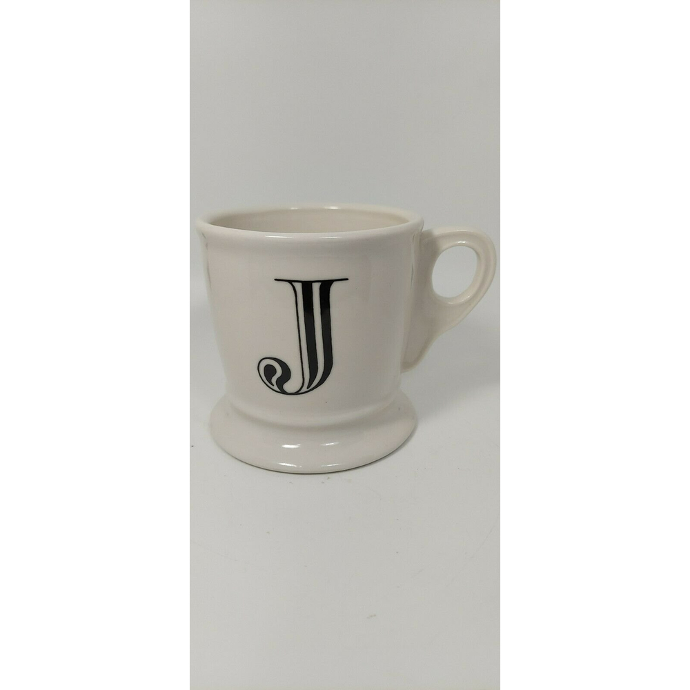 Anthropolgie Monogram Mug Letter J Coffe Cup Team Mug 12 oz Cream Black Print
